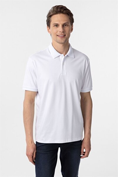 SÜVARİ Beyaz Regular Baskılı Polo Yaka Tişört