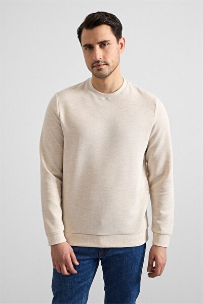 SÜVARİ Bej Regular Düz Bisiklet Yaka Sweatshirt