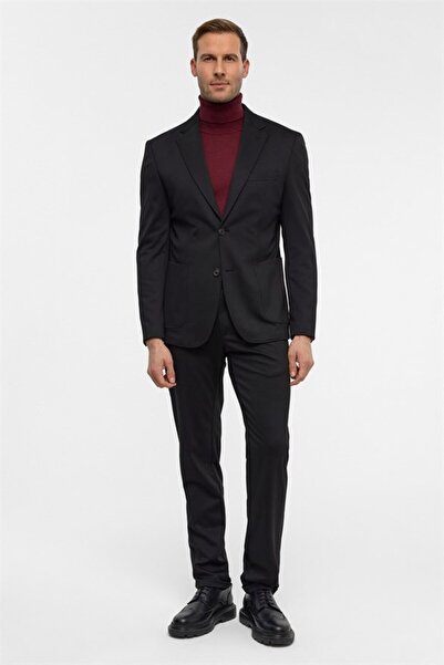 SÜVARİ Siyah Slim Mono Yaka Düz Torba Cep 6 Drop Takım Elbise