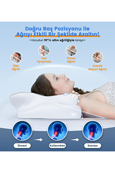 Terapise Orthopedic Visco Pillow with Neck Support 60*37*16/11 cm (Height Can Be Adjusted as 16 and 13 cm)
