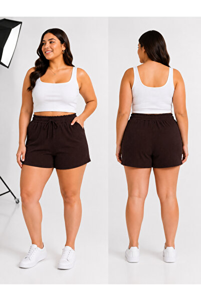 SOSYETE AVM Women's Curve Brown Plus Size Pocketless Shorts Standard Size