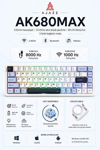 Ajazz Ak680 Max Kablosuz Manyetik Switch Mekanik Oyun Klavyesi-rapid Trigger-...