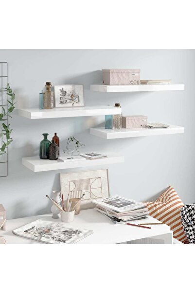 Concept Rafturi de perete, 4 buc., alb extralucios, 60x23,5x3,8 cm, MDF