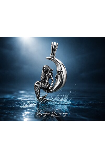 voyageaccessory Stainless Steel Moon and Mermaid Themed Necklace /Moon Mermai...