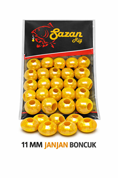 sr sazanrig Koyu Sarı Janjan Boncuk 11 mm (Geniş Delik)