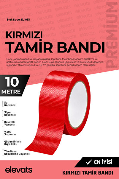 Elevats Premium Kırmızı Tamir Bandı | 48MM*10M | Duct Tape | Güçlü Yapışkanlı...