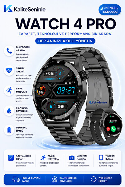 KALİTESENİNLE Akıllı Saat Watch 4 Propremium Akıllı Saat Bluetooth Sesli Görü...