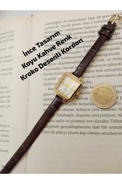 KOMBİNOLOJİ Mihrimah Model Koyu Kahve Renk Kordon Minimal Kadın Kol Saati GOL...