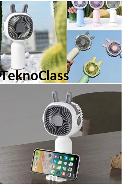 TeknoClass Telefon Tutuculu Standlı El Fanı Vantilatör Taşınabilir Şarjlı Min...