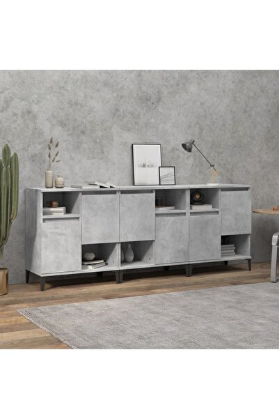 Concept Servante, 3 buc, gri beton, 60x35x70 cm, lemn prelucrat