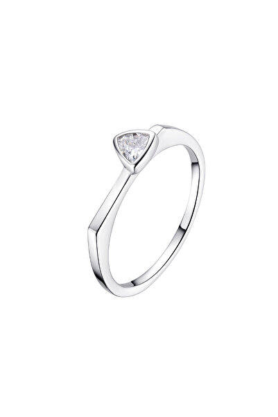 Lisa&Co. Inel Argint Triangle Stone 54 mm / Argint placat cu rodiu / Zircon alb