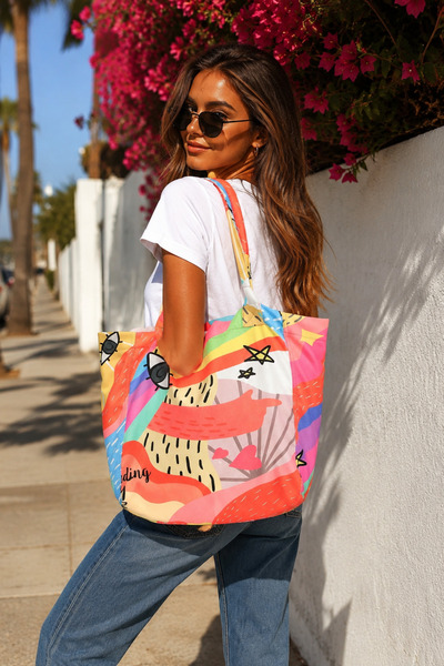 Bolder Geanta de plaja cu model curcubeu Happy Bag