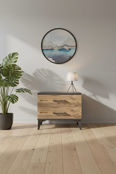 mobihobi Silva Antrasit-Çam 2 Çekmeceli Komodin | 60x30x48 Cm - Mini Dolap