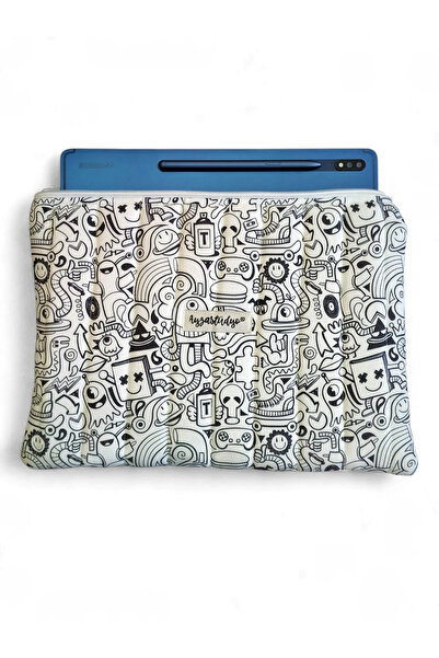 Fun Doodle Pattern Tablet Bag, 10-12 Inch Compatible Fluffy iPad Bag