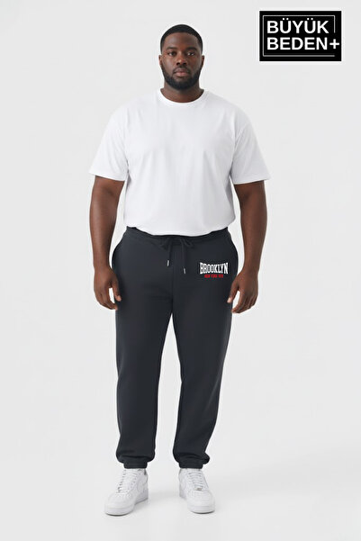 Süperlife Men's Plus Size Brooklyn 1970 Printed Leg Elastic Jogger Slim Sweat...