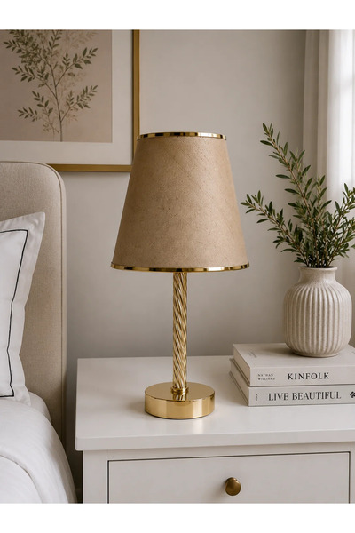 Dekovien Gold Embroidered Headboard Gold Embroidered Base Modern Lampshade 40...