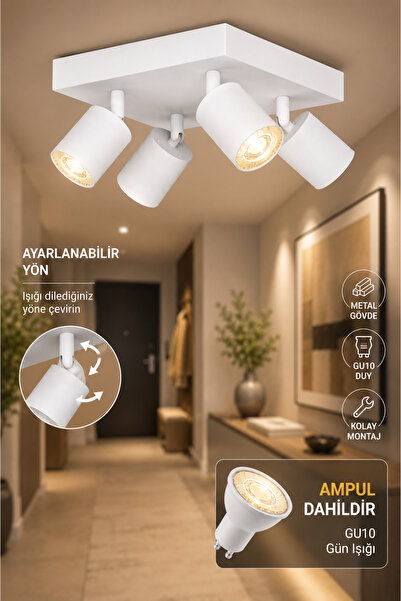 VENON Lorex BEYAZ 4LÜ KARE PLAFONYER Modern LED Spot Lamba 💖 GU10 Uyumlu GÜN...