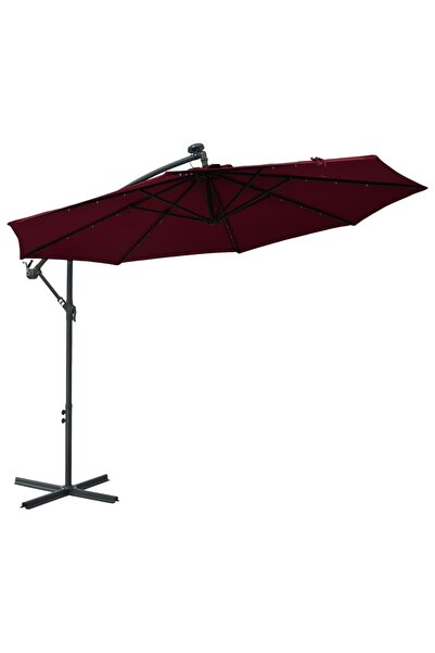 Concept Umbrelă suspendată cu LED și stâlp din oțel, roșu vin