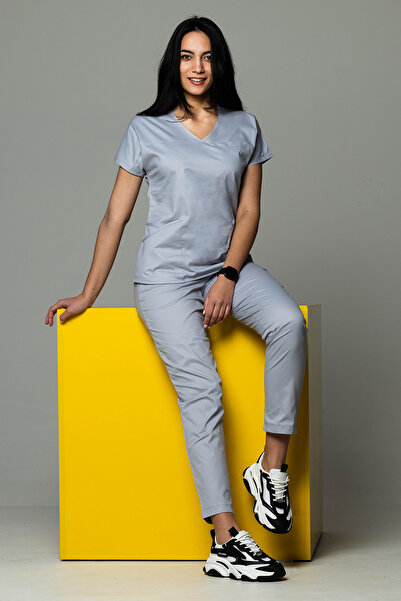 OEM Costum medical FLEXI COTTON STRETCH pentru femei, argintiu