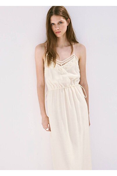 MANGO Woman Crinkled fabric lace dress