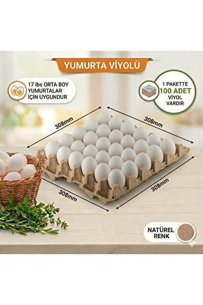 |100Adet| 30'lu Yumurta Viyolü – 17LBS Naturel Renk Karton Yumurta Kabı (100'lü Ekonomik Paket)