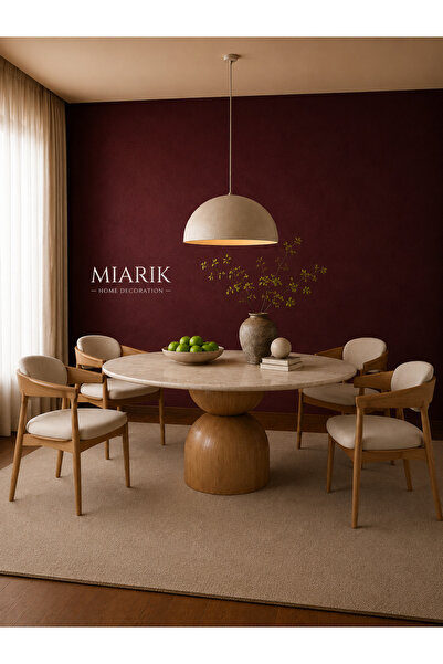 MIARIK DESIGN & DEKORASYON Ahşap Bogumlu Ayak Traverten Tabla Mermer Yemek Ma...