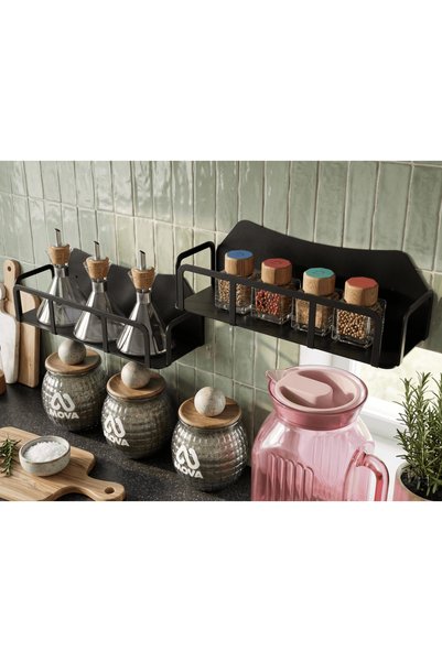 Mova Dizayn Metal 2-Piece Kitchen Office Room Spice Rack Shelf Organizer Metal Hanging Shelves Bookshelf Ornament Carry