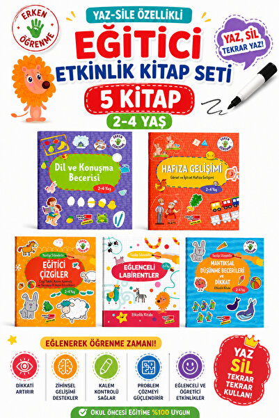 Dikkat Atölyesi Yayınları 2-4 Yaş 5'li set Evde Etkinlik Zeka Ve Dikkat Gelişimi