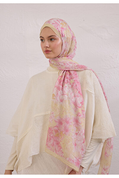 Freshscarfs Soft Pink Summer Bloom Pattern Hemp Shawl