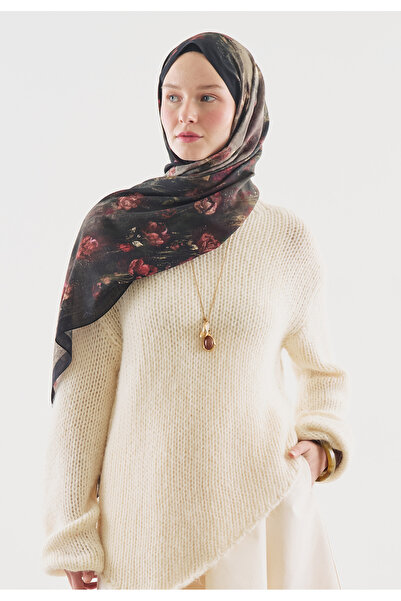 Freshscarfs Evelyne Desenli Pamuk Viskon Şal Siyah