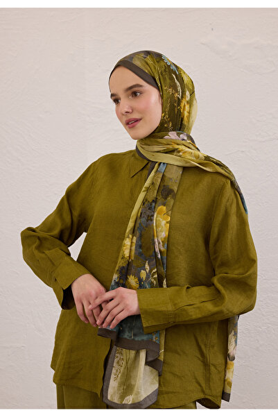 Freshscarfs Ditsy Leaves Desen Rami Şal Haki