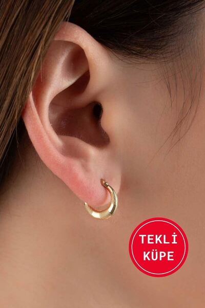 Bayar Gold 14 Ayar Altın Mini Boy Heleni Tekli Küpe 0,5 cm