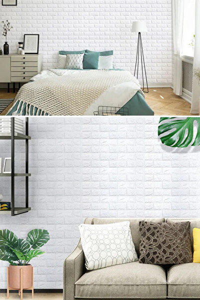 Bien Home 50x7 Cm Beyaz Kendinden Yapışkanlı Duvar Kağıdı Esnek Köpük Paneli 3d Boyutlu Tuğla Desen