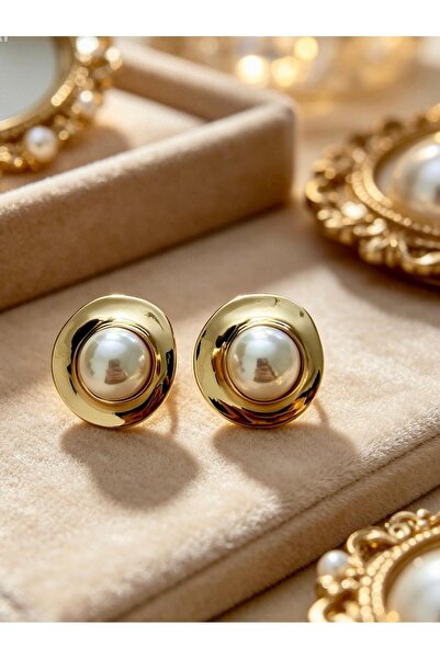 ayoljewelry أقراط لؤلؤية عتيقة الطراز بإطار ذهبي