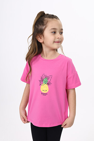 Toontoy Tricou cu mânecă scurtă pentru fete cu imprimeu guler rotund