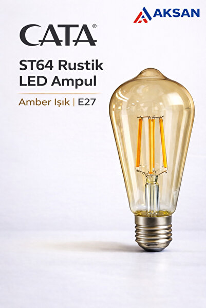 Cata CT-4350 ST64 Rustik LED Ampul 4W E27 Amber Sarı Işık Armut Tipi Dim Edil...