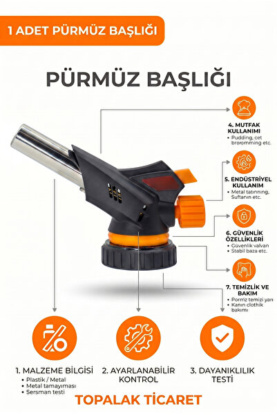 TOPALAKTİCARET Dayanıklı Pürmüz Başlığı - Kolay Montaj Otomatik Çakmaklı Mutfak Kamp Pürmüzü ( Sadece Başlık Gönderilir)