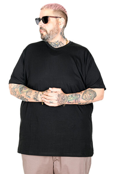ModeXL Ανδρικό T-Shirt Μεγάλου Μεγέθους Lycra με λαιμόκοψη V 20150 Μαύρο