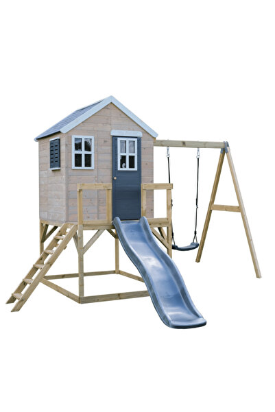 Wendi Toys Casuta de gradina Grey Lodge cu platforma, tobogan si leagan (M24G...
