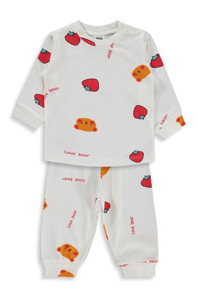 Civil Baby Ayı Çilek Empirme 6-18 Ay Pijama Takımı - Ekru