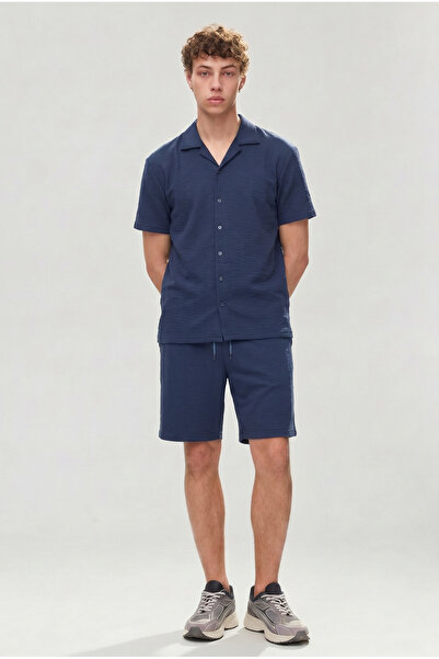 DAMGA JEANS Men's Premium Comfortable Shirt Jogger Linen Shorts Navy Blue Two...
