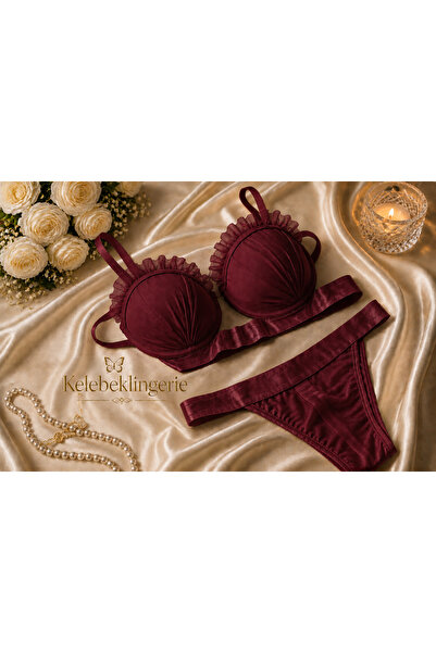 Kelebeklingerie Bordo Dantel Balenli Sütyen Külot Takım - Kadın Iç Giyim