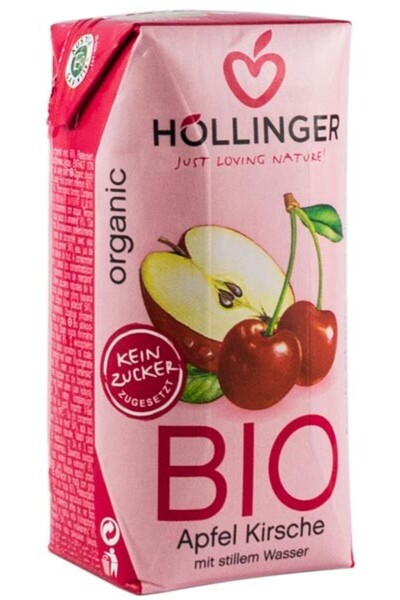 Hollinger Suc organic de mere și cireșe cu pai, 200ml