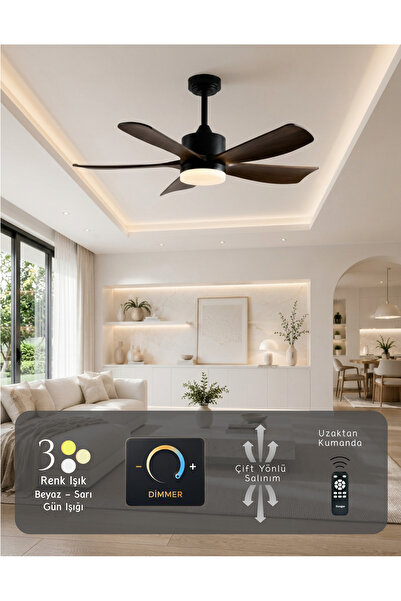 Hoogar German Brown+Black 2026 Yeni Compact Tasarım 105 CM 5 Kanatlı DC Sessi...