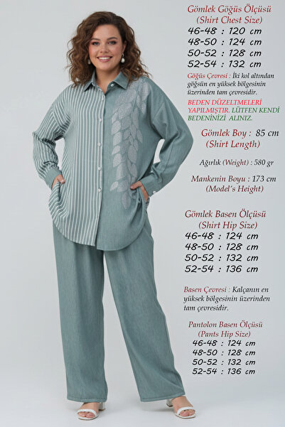 Laden Pantaloni și cămașă din țesătură de viscoză și tensel pentru femei, măr...