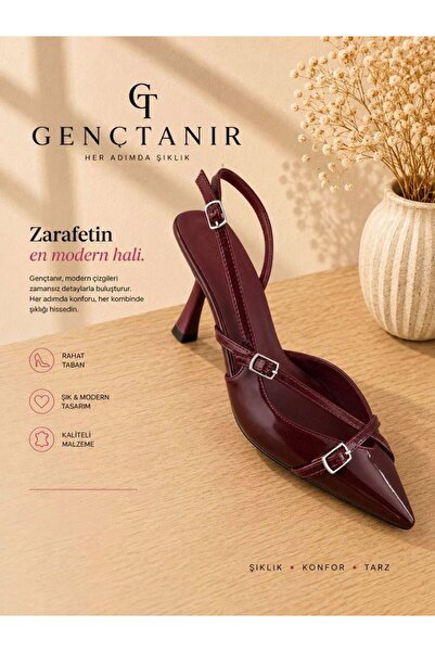 GENCTANİR SHOES Women's Esten Red Patent Leather Classic Heeled Shoes