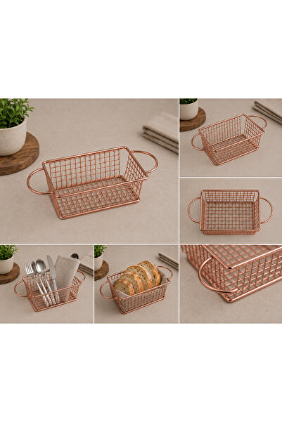 KUBİLAY Metal Presentation Basket Rectangular Bronze Color Carrying Basket Se...