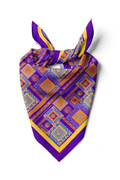 Vissona H16 Kadın Mor Sarı Ethnic Patch Desenli 50x50 Bandana