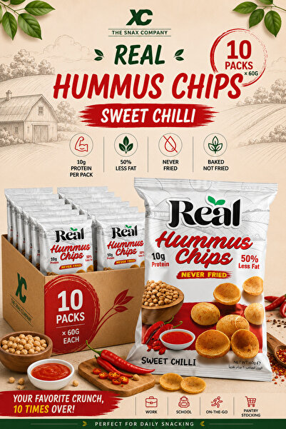 REAL Nutrition Hummus Sweet Chilli Chips – 10g Protein, 50% Less Fat, 60g Pac...