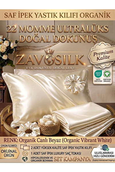ZAVO ​"Ultra Lüks Deneyim: %100 Saf Dut İpeği 22 MommeYastı Kılıfı beyaz ​Sır...